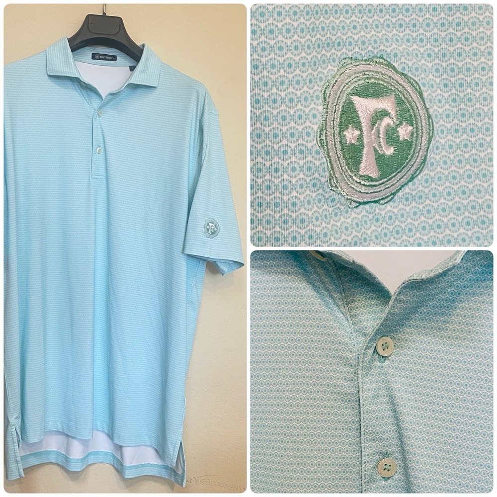 Turtleson Golf Polo Shirt‎ Large L Blue Turquoise Performance Material